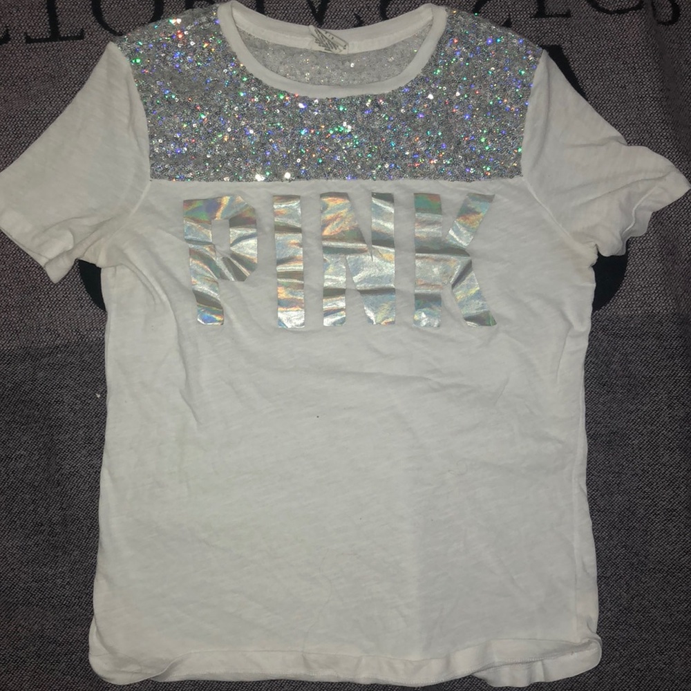 white, victoria’s secret PINK shirt